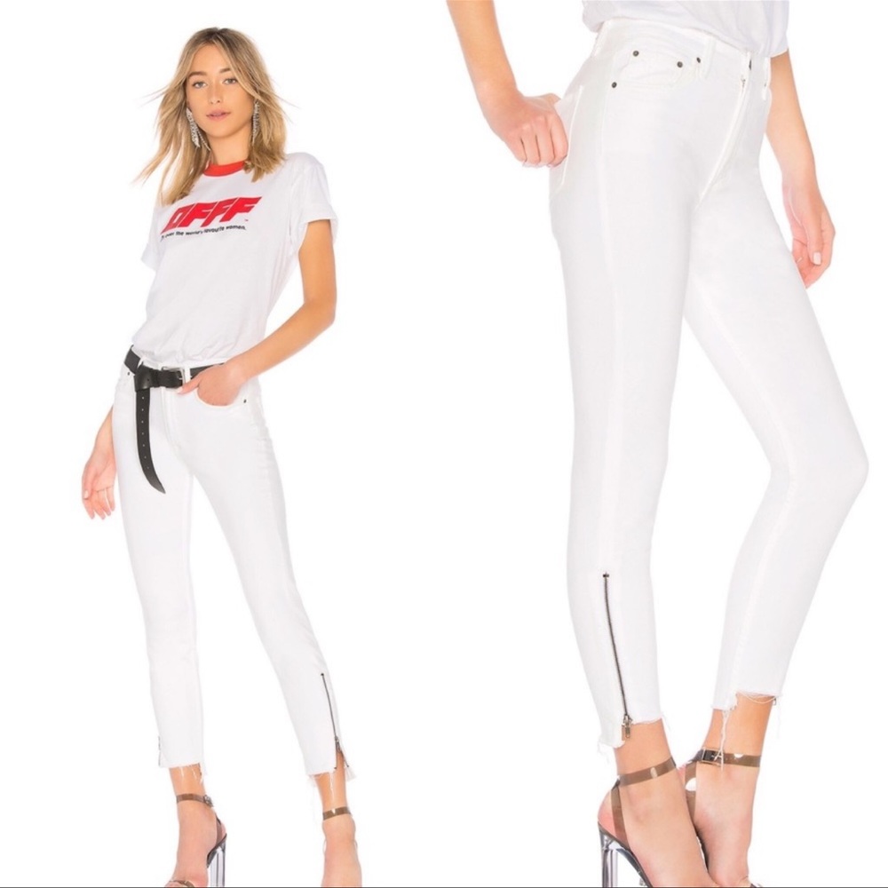 GRLFRND High Rise Skinny Ankle Zip Jeans in White Noise Size 26